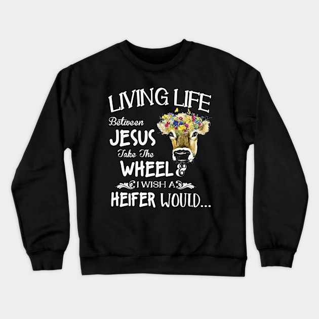 cow living life jesus Crewneck Sweatshirt by Xonmau